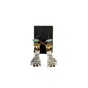 African Woman Dangle Earrings Wood Hand Painted Tribal Afrocentric Jewelry 3.5”